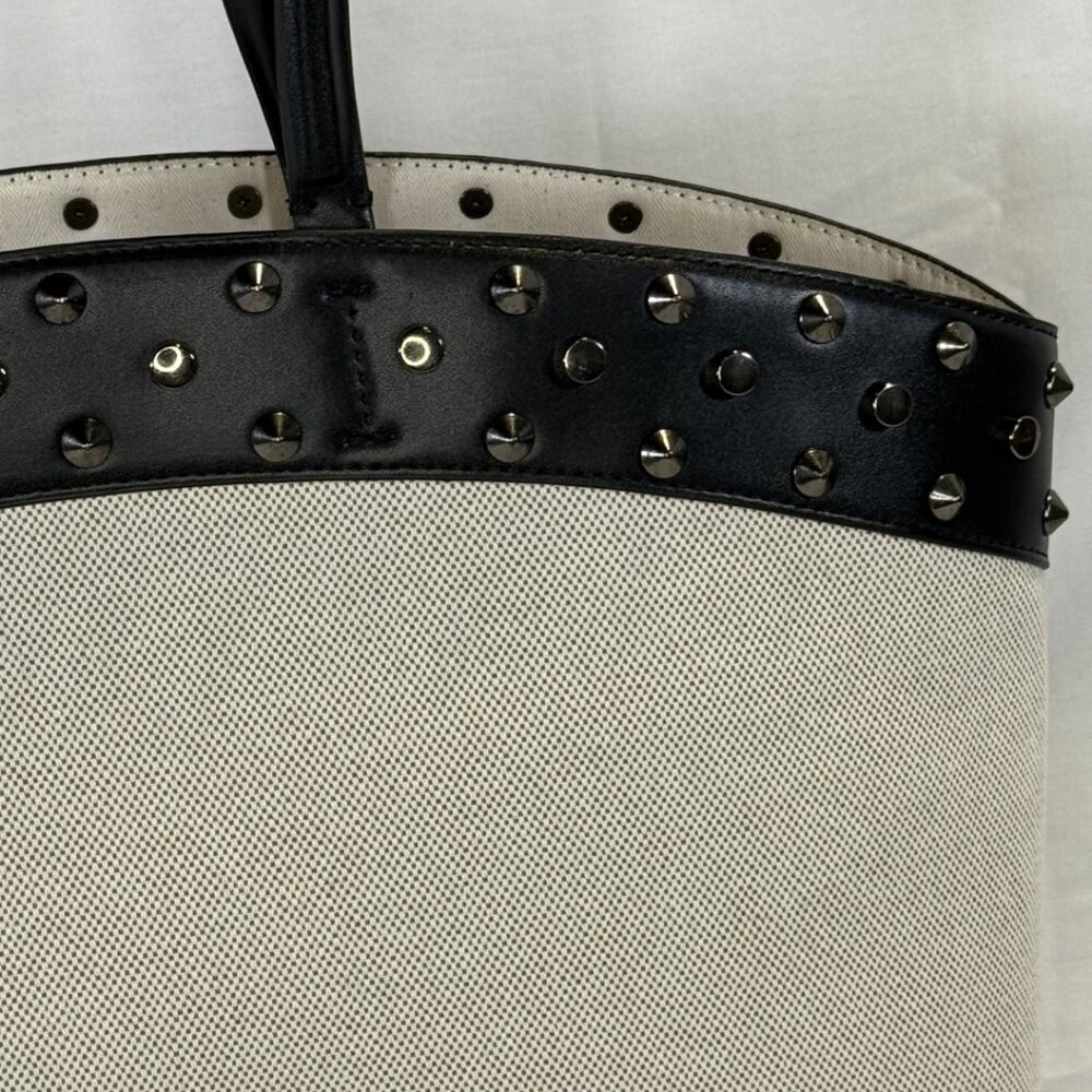GAP, Studded East-West Canvas Tote Bag, Black Vegan Leather Trim, NWT - Picture 3 of 14
